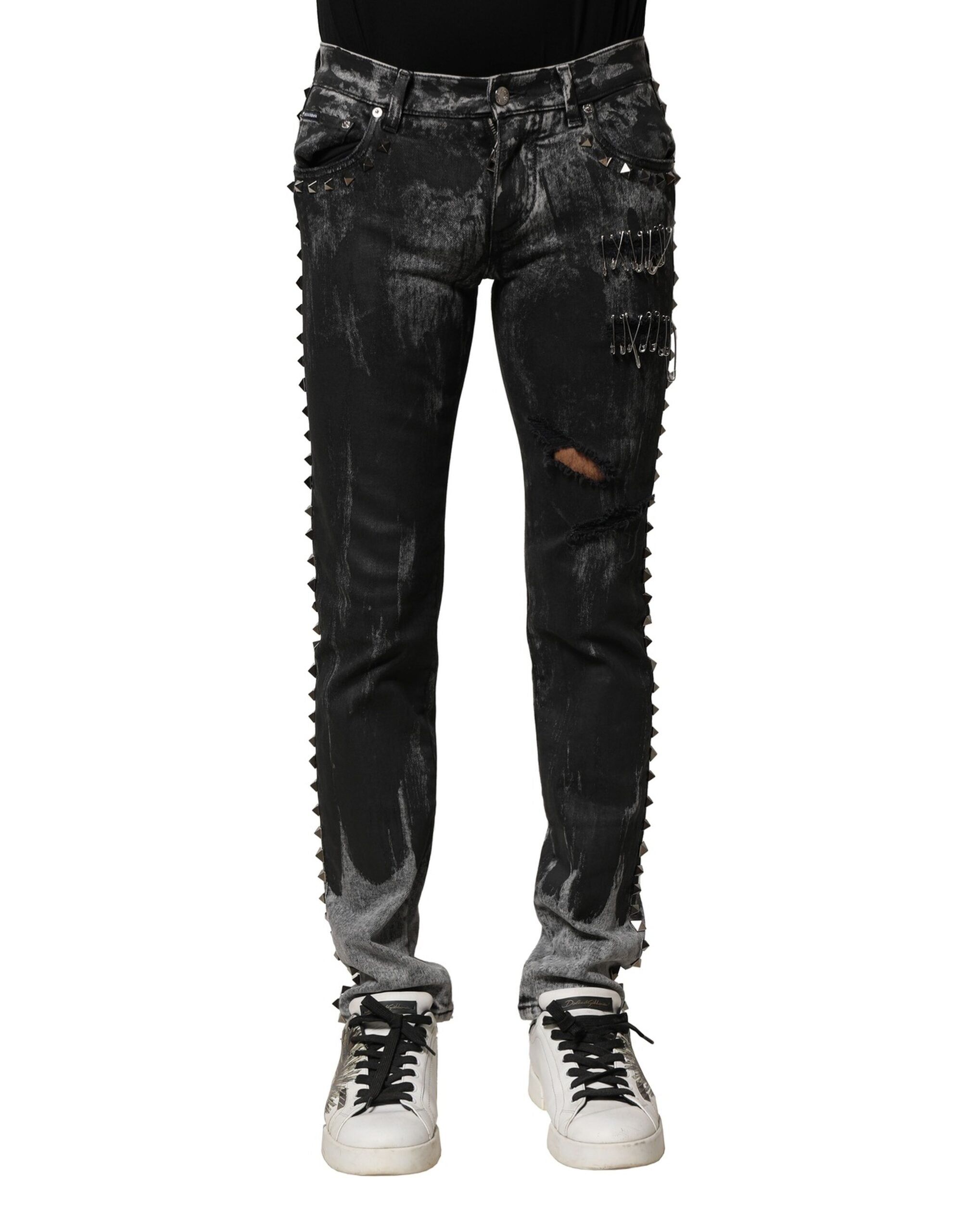 Dolce & Gabbana Black Washed Embellished Skinny Denim Jeans